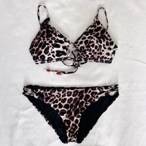 Isabella Rose Leopard Print Bikini Set red bead detail Cup D / large
